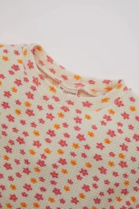 DeFacto Crew Neck Floral Waffle Short Sleeve T-Shirt for Baby Girl - Image 2