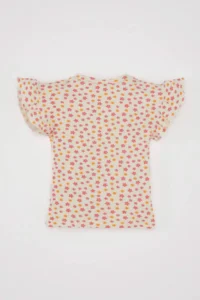 DeFacto Crew Neck Floral Waffle Short Sleeve T-Shirt for Baby Girl - Image 4
