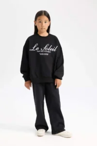 DeFacto Oversize Wide Fit Crew Neck Printed Sweatshirt Girl - Image 2