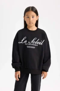 DeFacto Oversize Wide Fit Crew Neck Printed Sweatshirt Girl - Image 3