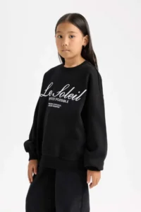 DeFacto Oversize Wide Fit Crew Neck Printed Sweatshirt Girl - Image 4