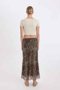 DeFacto A-Line Leopard Patterned High Waist Cotton Lined Tulle Maxi Skirt - Image 7