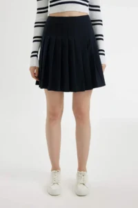 DeFacto Pleated High Waist Basic Plain Hidden Zipper Navy Blue Mini Skirt - Image 5