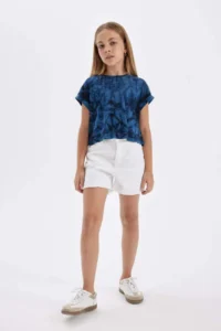 DeFacto Crew Neck Patterned Short Sleeve T-Shirt Girl - Image 2