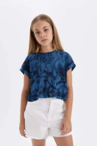 DeFacto Crew Neck Patterned Short Sleeve T-Shirt Girl - Image 3