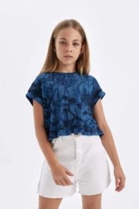 DeFacto Crew Neck Patterned Short Sleeve T-Shirt Girl - Image 4
