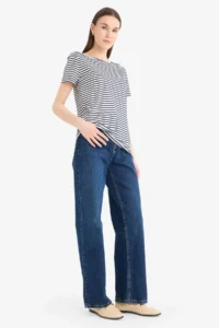 DeFacto Regular Fit Boat Neck Striped Short Sleeve T-Shirt - Image 2