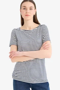 DeFacto Regular Fit Boat Neck Striped Short Sleeve T-Shirt - Image 3