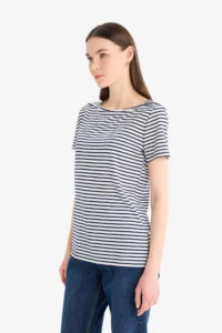 DeFacto Regular Fit Boat Neck Striped Short Sleeve T-Shirt - Image 4