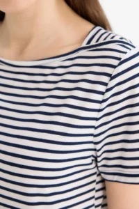 DeFacto Regular Fit Boat Neck Striped Short Sleeve T-Shirt - Image 5