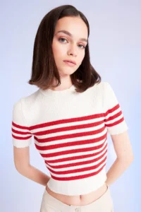 DeFacto Slim Fit Narrow Cut Striped Crew Neck Short Sleeve Knitwear Sweater D4619ax24au