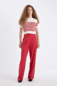 DeFacto Slim Fit Narrow Cut Striped Crew Neck Short Sleeve Knitwear Sweater D4619ax24au - Image 4