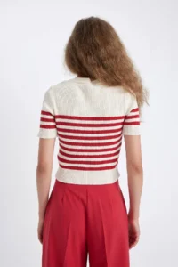 DeFacto Slim Fit Narrow Cut Striped Crew Neck Short Sleeve Knitwear Sweater D4619ax24au - Image 7