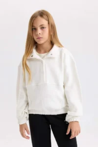 DeFacto Relax Fit Snap Fastening Stand Collar Basic Plain Sweatshirt Girl - Image 3