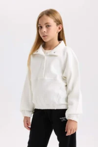 DeFacto Relax Fit Snap Fastening Stand Collar Basic Plain Sweatshirt Girl - Image 4