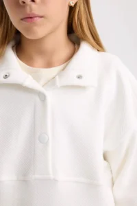 DeFacto Relax Fit Snap Fastening Stand Collar Basic Plain Sweatshirt Girl - Image 5