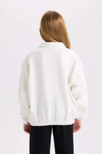 DeFacto Relax Fit Snap Fastening Stand Collar Basic Plain Sweatshirt Girl - Image 6