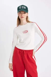 DeFacto Fitted Crew Neck Printed Ribbed Long Sleeve T-Shirt - Image 5