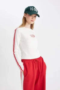 DeFacto Fitted Crew Neck Printed Ribbed Long Sleeve T-Shirt - Image 6