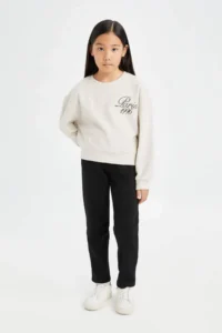 DeFacto Relax Fit Crew Neck Printed Selanik Fabric Sweatshirt Girl Child - Image 2