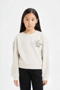 DeFacto Relax Fit Crew Neck Printed Selanik Fabric Sweatshirt Girl Child - Image 3