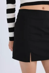 DeFacto High Waist Basic Plain Cotton Slit Lined Mini Skirt - Image 6