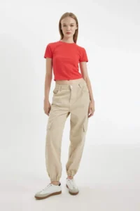 DeFacto Cool Fitted Waffle Basic Plain Short Sleeve T-Shirt - Image 2
