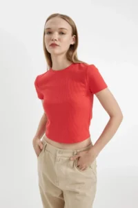 DeFacto Cool Fitted Waffle Basic Plain Short Sleeve T-Shirt - Image 3