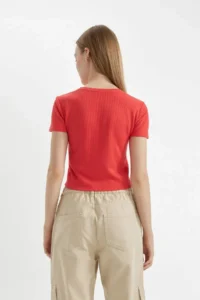 DeFacto Cool Fitted Waffle Basic Plain Short Sleeve T-Shirt - Image 5