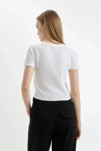 DeFacto Cool Fitted Waffle Basic Plain Short Sleeve T-Shirt - Image 5