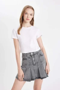 DeFacto Fashion Fit Pileli Cepli Mini Jean Etek - Image 2