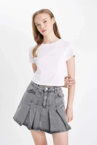 DeFacto Fashion Fit Pileli Cepli Mini Jean Etek - Image 3