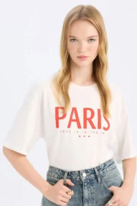 DeFacto Oversize Wide Fit Crew Neck Printed Short Sleeve T-Shirt