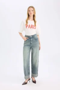 DeFacto Oversize Wide Fit Crew Neck Printed Short Sleeve T-Shirt - Image 2
