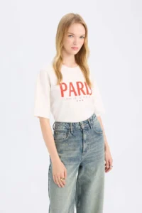 DeFacto Oversize Wide Fit Crew Neck Printed Short Sleeve T-Shirt - Image 3