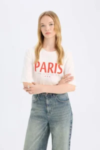 DeFacto Oversize Wide Fit Crew Neck Printed Short Sleeve T-Shirt - Image 4