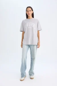 DeFacto Oversize Wide Fit Crew Neck Printed Short Sleeve T-Shirt D5278ax24au - Image 2