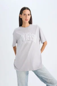 DeFacto Oversize Wide Fit Crew Neck Printed Short Sleeve T-Shirt D5278ax24au - Image 4