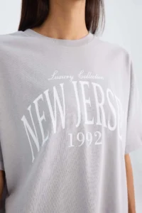 DeFacto Oversize Wide Fit Crew Neck Printed Short Sleeve T-Shirt D5278ax24au - Image 5