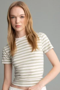 DeFacto Fitted Crew Neck Striped Short Sleeve T-Shirt