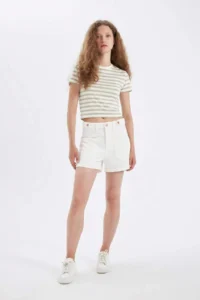 DeFacto Fitted Crew Neck Striped Short Sleeve T-Shirt - Image 5