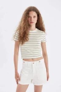 DeFacto Fitted Crew Neck Striped Short Sleeve T-Shirt - Image 6