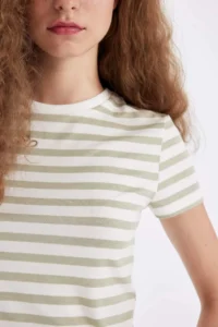 DeFacto Fitted Crew Neck Striped Short Sleeve T-Shirt - Image 8