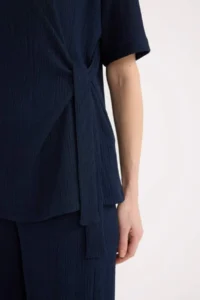 DeFacto Relax Fit Crew Neck Basic Plain Wrapped Short Sleeve T-Shirt - Image 5