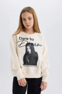DeFacto Oversize Wide Fit Crew Neck Printed Sweatshirt Girl