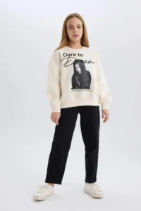 DeFacto Oversize Wide Fit Crew Neck Printed Sweatshirt Girl - Image 2