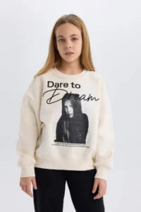 DeFacto Oversize Wide Fit Crew Neck Printed Sweatshirt Girl - Image 3