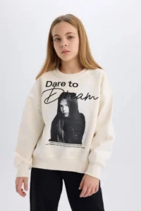 DeFacto Oversize Wide Fit Crew Neck Printed Sweatshirt Girl - Image 4