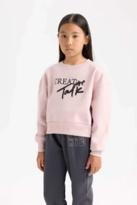 DeFacto Relax Fit Crew Neck Printed Sweatshirt Girl
