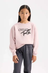 DeFacto Relax Fit Crew Neck Printed Sweatshirt Girl - Image 3